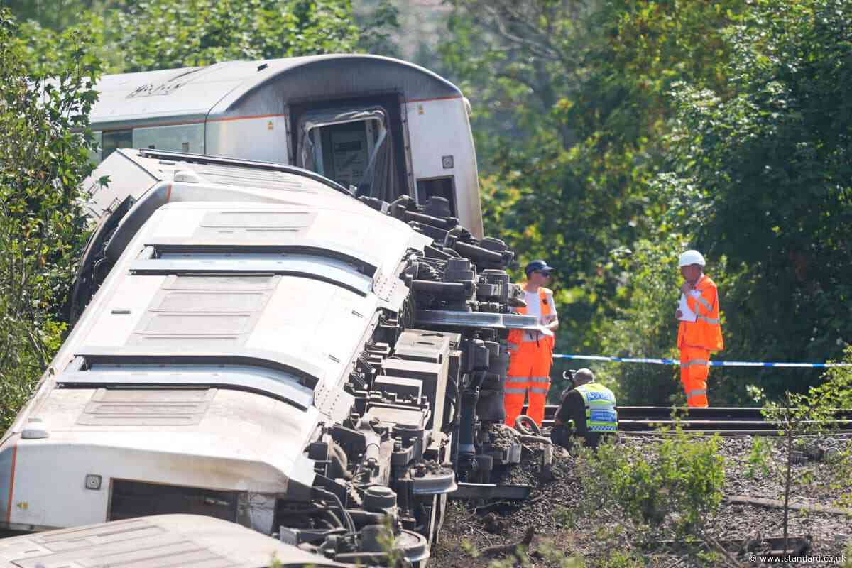 Line where train derailed to remain closed ‘for at least another 10 days’ as recovery operation begins