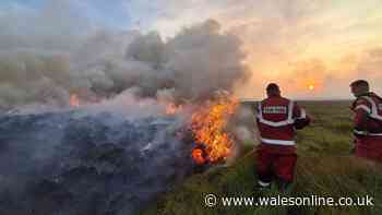 Welsh firefighters share dramatic wildfire images and pay tribute to families during 'unprecedented times'