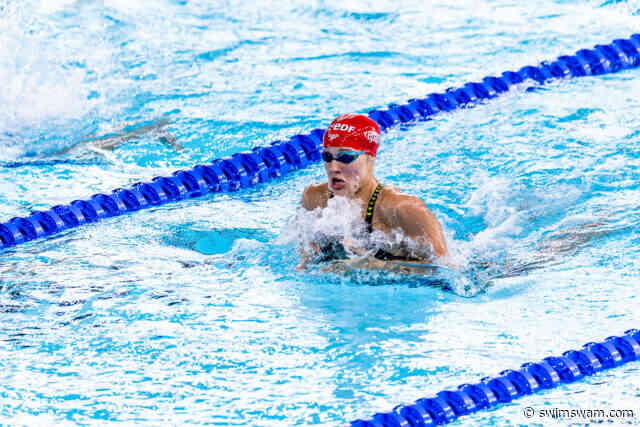 Evans Splits Fastest 100 Breast Ever (1:03.75), Pilato (1:04.53) and McSharry (1:04.72) Join Top 10
