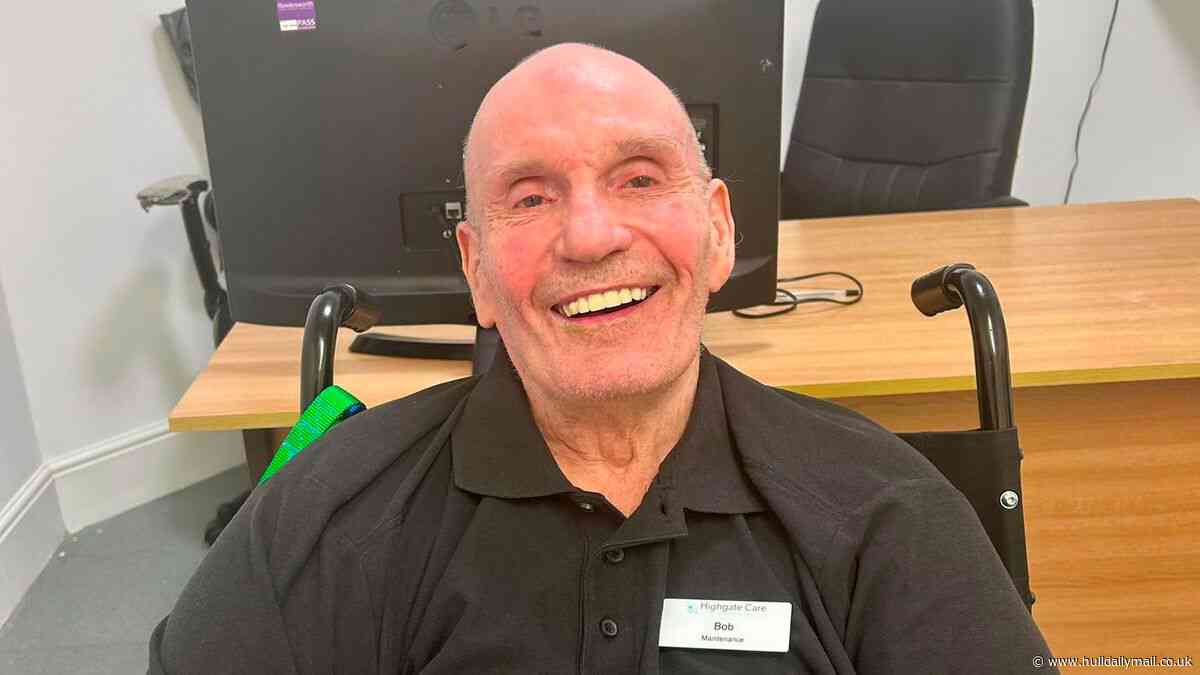 Care home resident joins in with maintenance - complete with his own uniform!