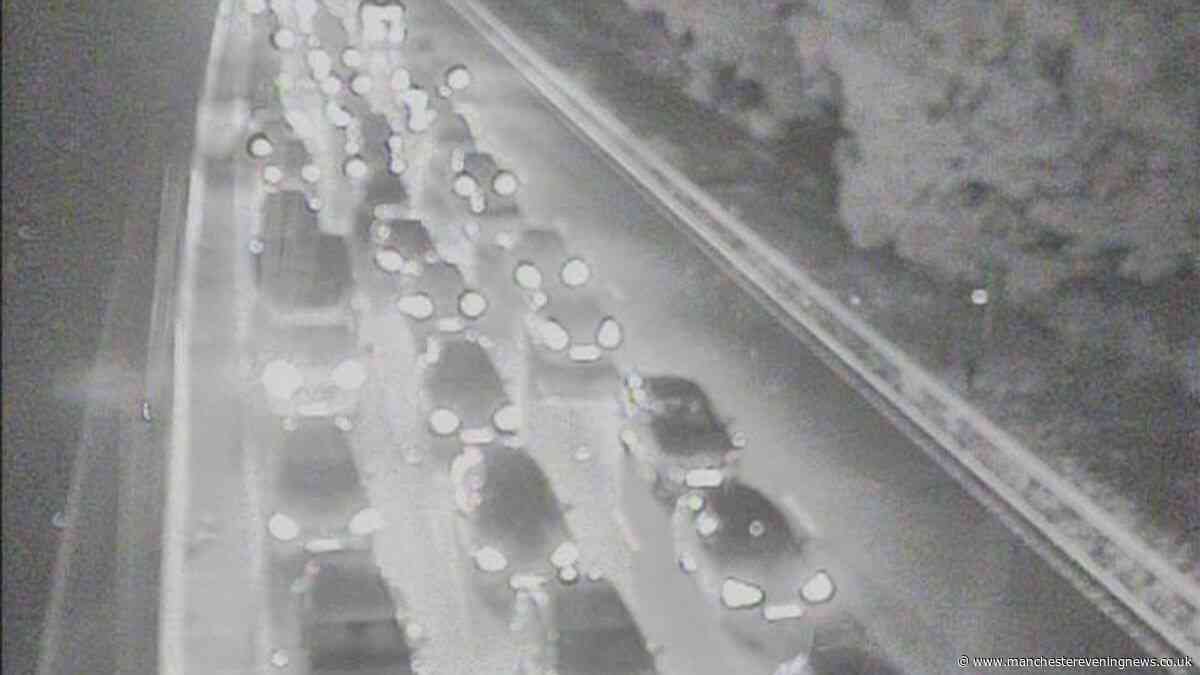M56 crash RECAP as motorway shut near Manchester Airport after crash sees one car overturn and another catch fire