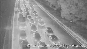M56 crash RECAP as motorway shut near Manchester Airport after crash sees one car overturn and another catch fire