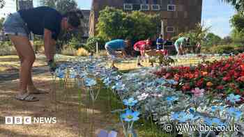 Metal forget-me-nots display remembers hospice patients