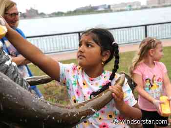 Tembo, the bronze elephant, gets a scrub down at Windsor's Sculpture Park