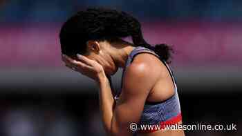 Katarina Johnson-Thompson comforted by Keely Hodgkinson after difficult scenes