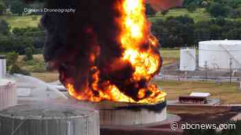WATCH:  Firefighters continue to battle flames of massive gas tank explosion outside Tulsa