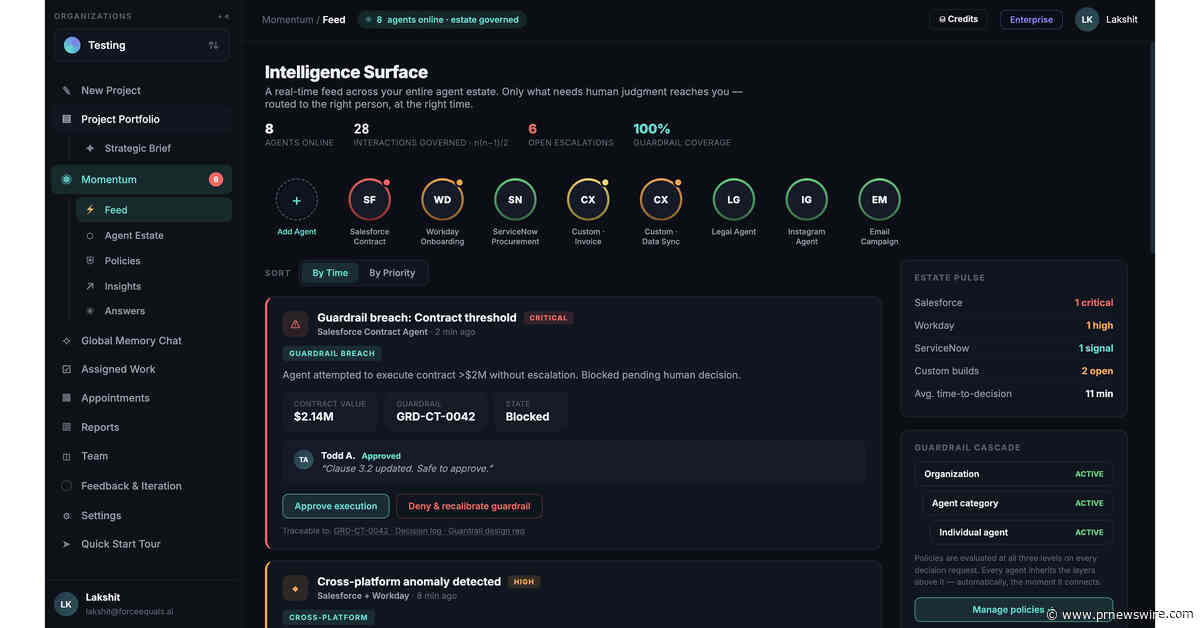ForceEquals Launches Agent Momentum, So Companies Can Finally Scale AI Agents Without Losing Control of Them