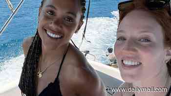 Alex Scott and girlfriend Jess Glynne cosy up to one another in matching bikinis as they share their latest holiday album