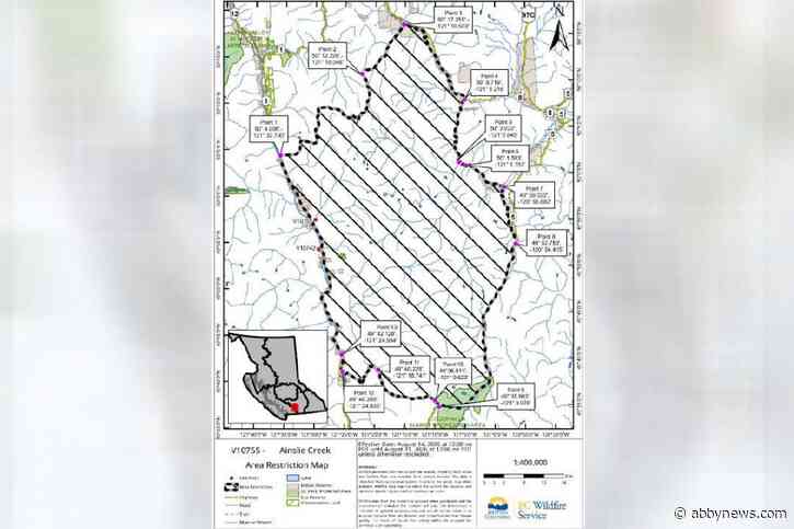 Area Restriction Order issued for Ainslie Creek wildfire, burning near Highway 1 in Fraser Canyon