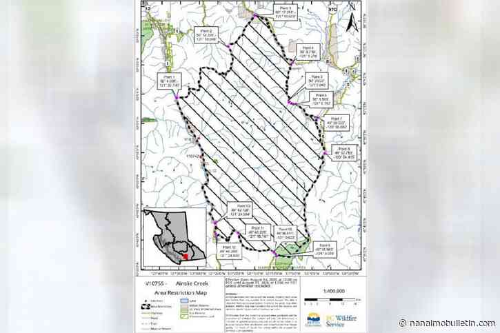 Area Restriction Order issued for Ainslie Creek wildfire, burning near Highway 1 in Fraser Canyon