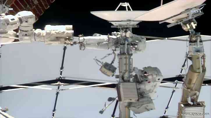 NASA astronaut and 1st female French spacewalker remove failed ISS antenna but run out of time for replacement