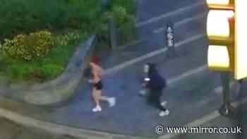 Horrifying moment lone female jogger is chased by man wearing Chucky doll mask