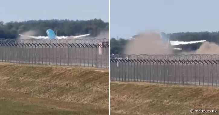 Plane takes out chunk of runway before another flight incident at same airport
