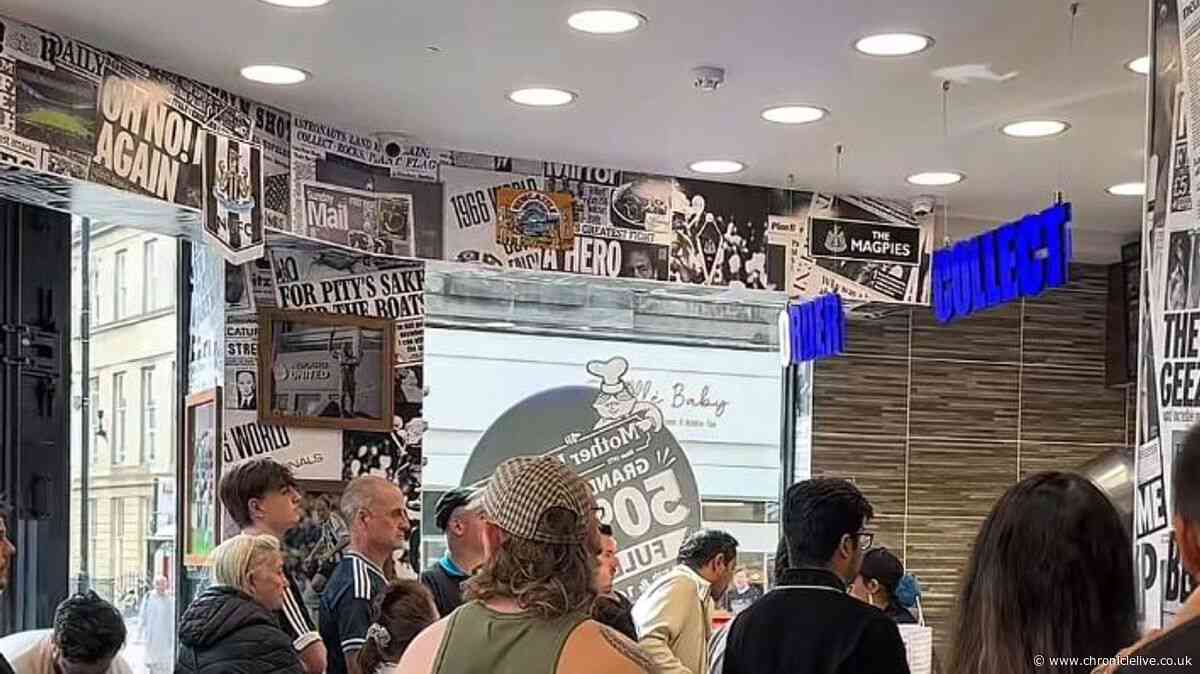 Crowds descends as UK's 'most famous chippy' opens in Newcastle with United decor on the walls