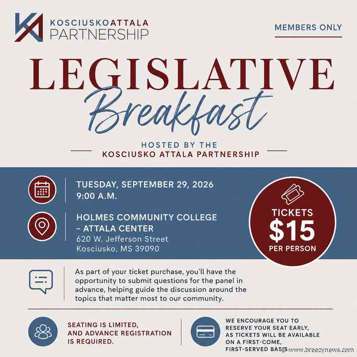 Kosciusko-Attala Partnership to host Legislative Breakfast