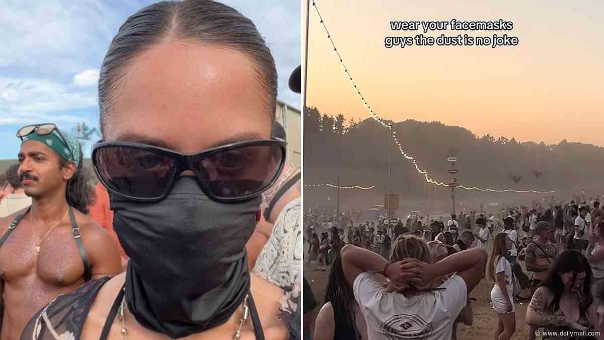 British festivalgoers are being forced to wear face masks after the record dry summer sparks 'apocalyptic' plumes of dust