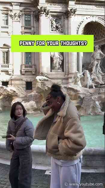 Woman Accidentally Gets Hit by Coin While Posing Near Fountain