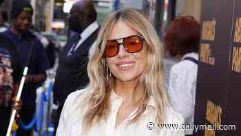 Sienna Miller puts on a stylish display in embroidered white shirt as she enjoys a child free night at Abigail's Party at the Harold Pinter Theatre