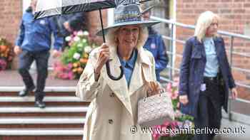Queen Camilla braves rain to attend York Racecourse for Ebor Festival