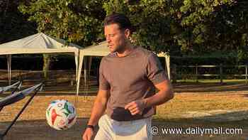 Mark Wright pointedly shares family photos on a scorched lawn after the very green grass at his Essex mansion led to accusations he had flouted the hose pipe ban - but he's immediately rumbled by fans