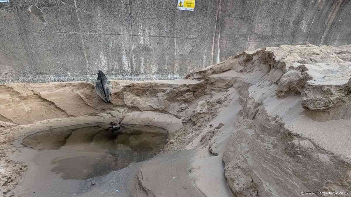 Warning issued as huge hole opens on New Brighton beach