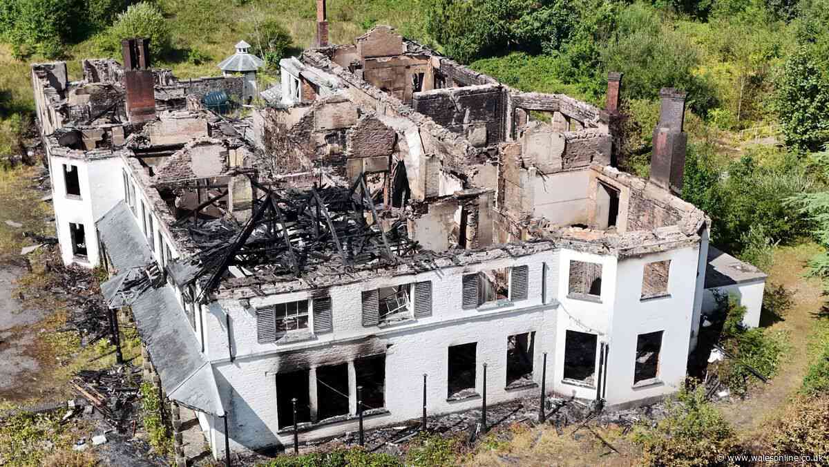 Blackened shell left after devastating fire in Grade II* listed manor house in Neath Valley
