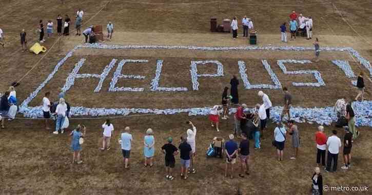 Village spells out ‘help us’ using bottles after enduring a week with no water
