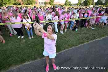 Women in pink rally in support of Lindsay Clancy who is on trial for killing 3 children
