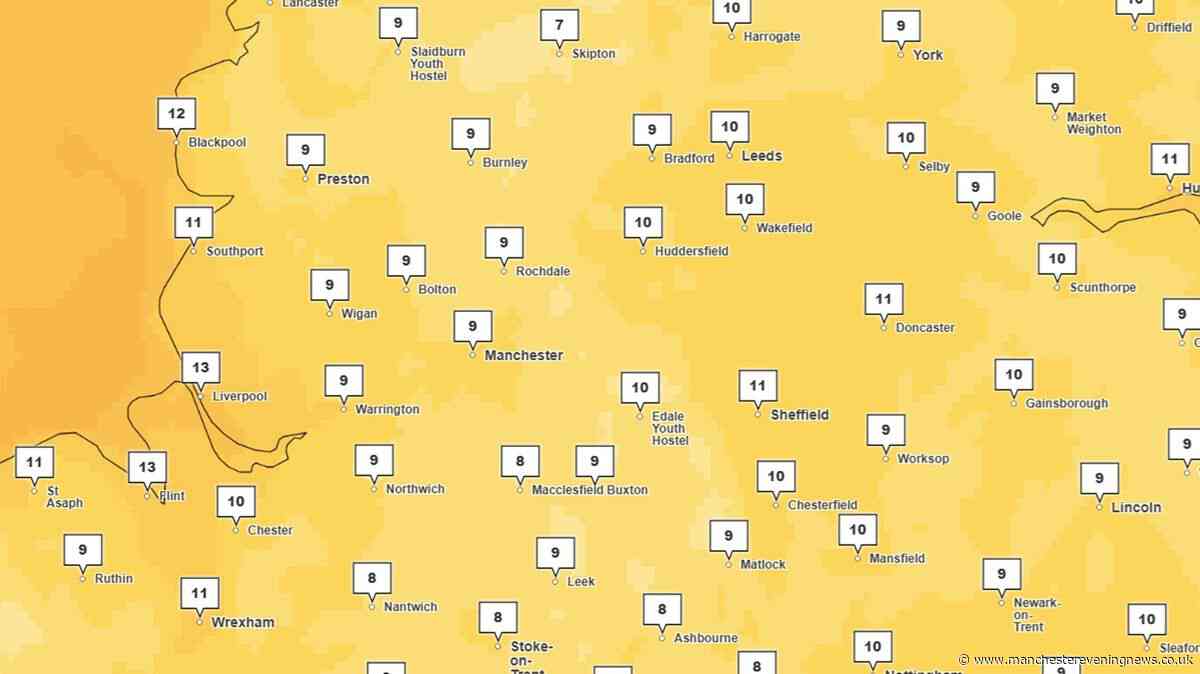 Met Office maps show temperatures plummet as 7C forecast in Greater Manchester