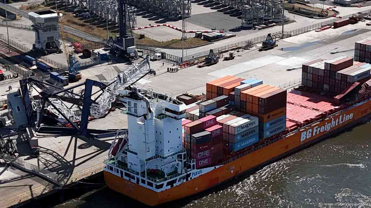 Every update after collision at Port of Tyne involving ships and crane