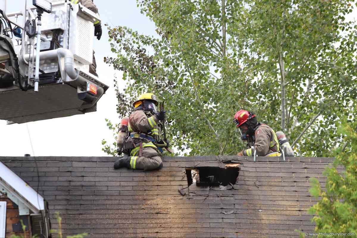 Fire service on scene at a structure fire in Copper Cliff
