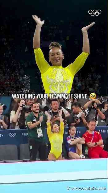 Throwback to Flavia Saraiva cheering on Rebeca Andrade as she nailed her floor routine. ❤️
