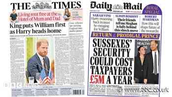 Newspaper review: 'King puts William first' and Harry security could cost public '£5m a year'