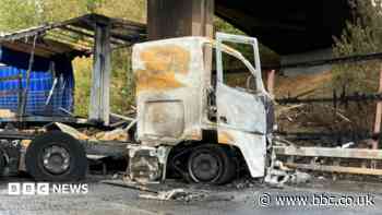 Part of the A14 closed after lorry hits bridge