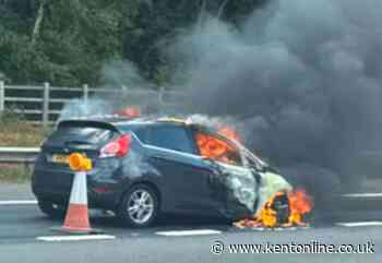 Traffic held as car bursts into flames on motorway