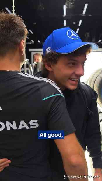 All smiles for some track action tomorrow 😁 #f1 #mercedesf1 #kimiantonelli