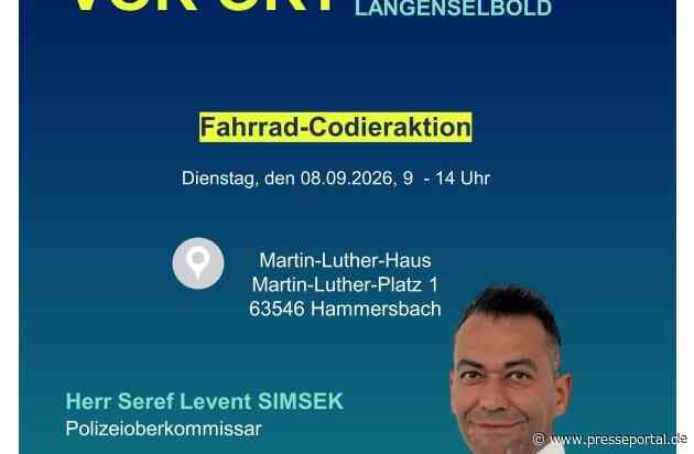 POL-OF: Fahrradcodieraktion: Jetzt noch Termin sichern; Reifen zerstochen und Symbol in Lack geritzt: Zeugen gesucht; und mehr