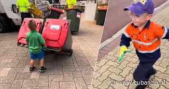 Vuilniskleuter Thomas (6) rent elke week naar de vuilniswagen en mag zelfs officieel meehelpen in zijn buurt