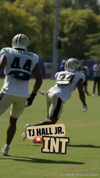 TJ Hall picks off Ty Simpson at Saints-Rams Joint Practice