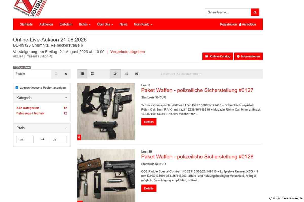 Auktion mit Schreckschusspistolen: Chemnitzer Firma versteigert für die Polizei Gegenstände