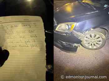 Mysterious note left behind after hit-and-run, police searching for suspect