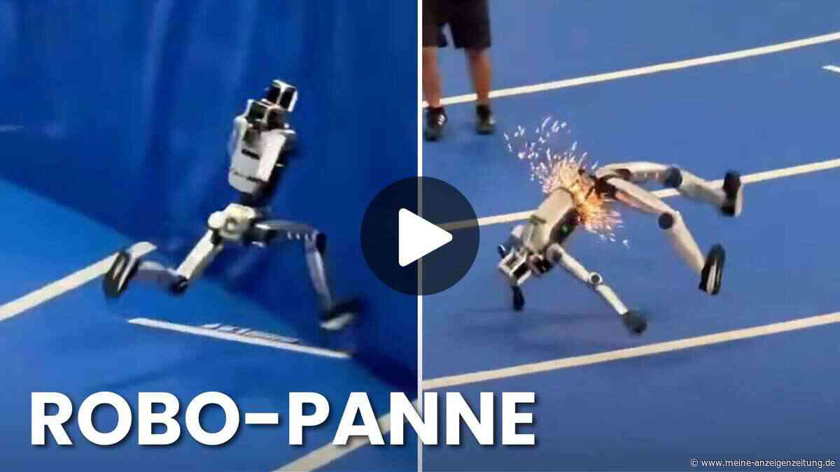 Roboter sprintet gegen Wand und taumelt wie betrunken – dann sprühen Funken
