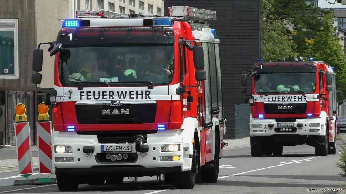Feuerwehr Rettungsdienst und Polizei auf einsatzfahrt in Aachen - Hulpdiensten Aachen met Spoed