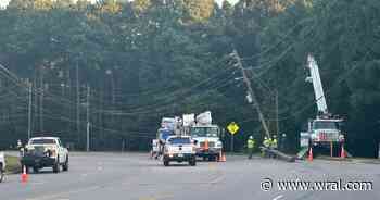 Truck hits power pole, blocking Raleigh intersection for several hours