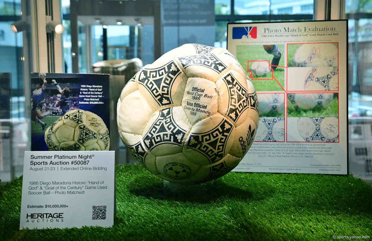 Diego Maradona's 'Hand of God' ball falls short of breaking records, but sells for $3.35 million at auction