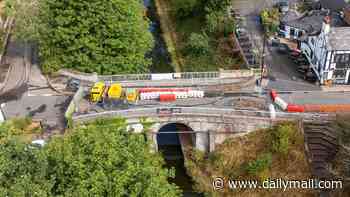 The bridge of sighs! Nine months of roadworks split village in two and leave residents with an eight-mile detour to get to the shops