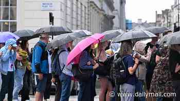 Flash flooding fears as thunderstorms sweep in: Drought-hit Britain is set to be battered by a month's worth of rain in hours after record-breaking dry spell