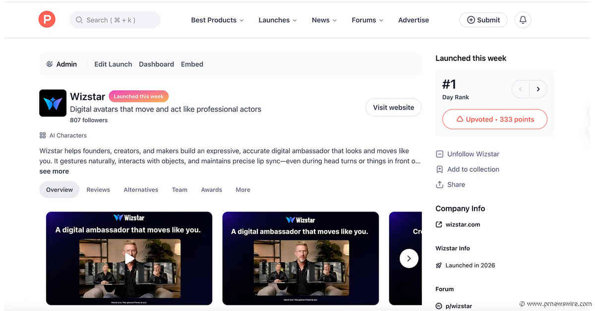 AI Avatars Go Practical: Wizstar Takes #1 on Product Hunt