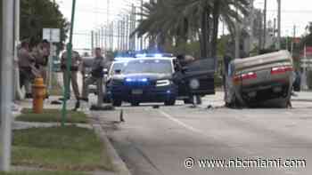 Pair caught after stolen car chase in Miami-Dade ends in rollover crash, FHP says