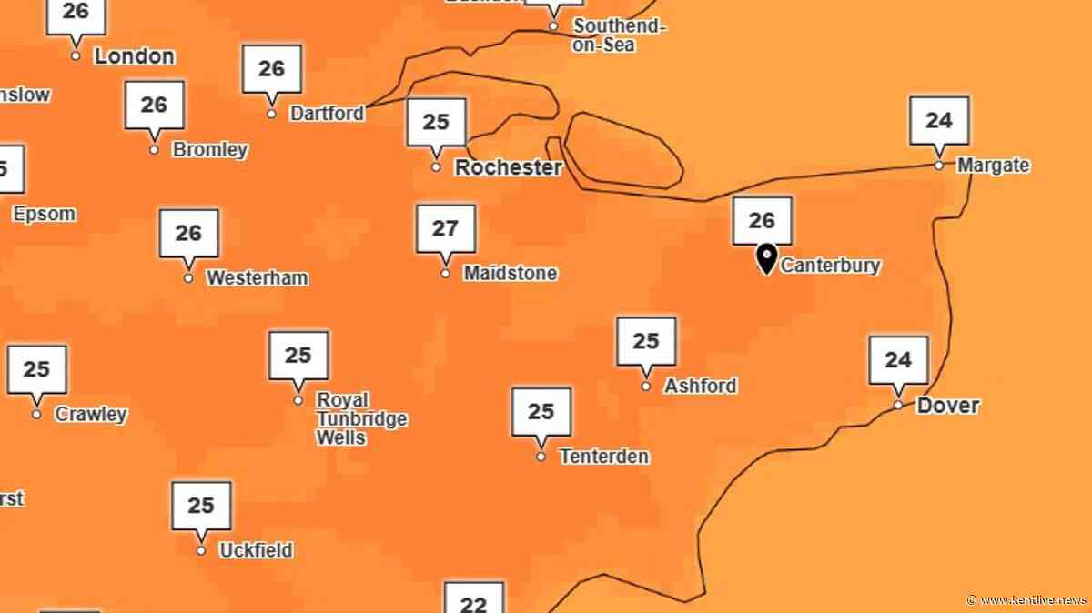Two days of rain forecast for Kent weather but still lots of sunshine and top temperature of 27C
